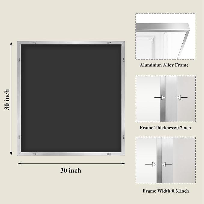 Koonmi Silver Rectangle Wall Mirror, 30x30 Inch Bathroom Mirror, Aluminum Frame - Image 2