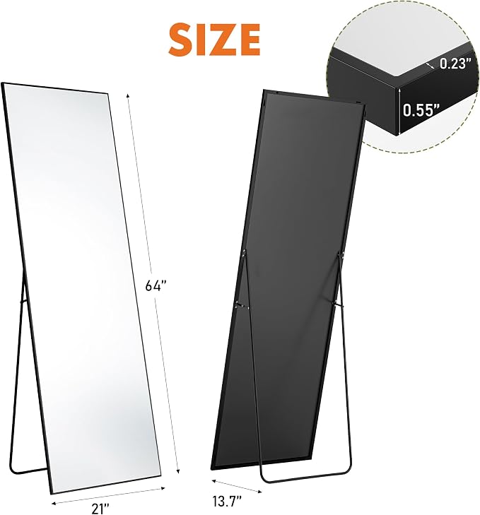 Sweetcrispy 64"x21" Full Length Mirror, Leaning or Standing Full Body Mirror - Image 5