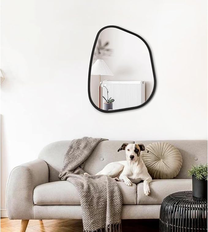 Irregular Wall Mirror Asymmetrical White Mirror Modern Wood Frame Unique Shape - Image 3