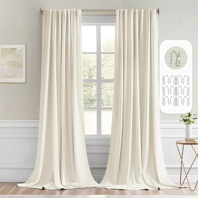 MIULEE Beige White Back Tab Blackout Curtains 108 Inch Long 2 Panels Set by MIULEE