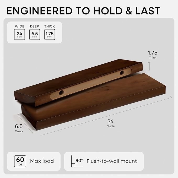 Homeforia 24inch Walnut Floating Shelves - Image 3