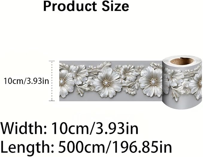 Silver Floral Wallpaper Border 196x4 Inch Peel and Stick Wall Border Metallic - Image 8