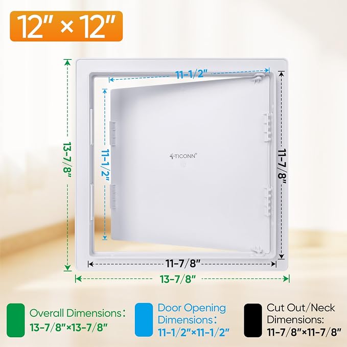 TICONN Access Panel for Drywall, 12 x 12 Inch ABS Plastic Wall Hole Cover - Image 2