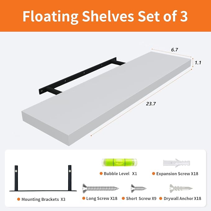 Upassion Floating Shelves for Wall Set of 3, Frame Display White Floating Shelf - Image 3