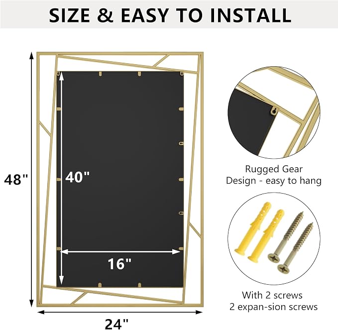 Brushed Gold Bathroom Mirror, Hang Horizontally or Vertically - Image 2