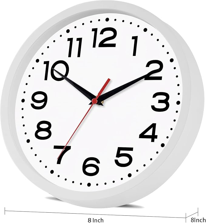 Wall Clock Silent Non-Ticking Modern Clock Battery Operated 8 Inch Small - Image 9