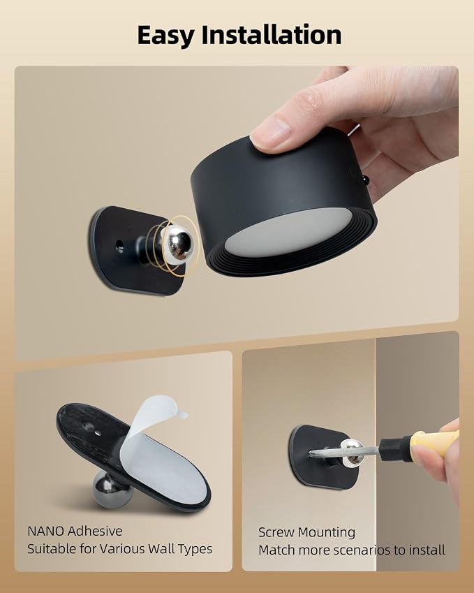 LED Wall Mounted Lights, Rechargeable Wall Sconces Lamp, 3 Color Temps & Remote - Image 9