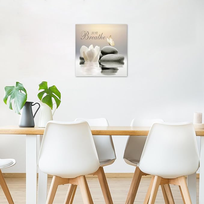 EOBTAIN Zen Flower Canvas Wall Art Bathroom Butterfly and Water Lily Stone - Image 2