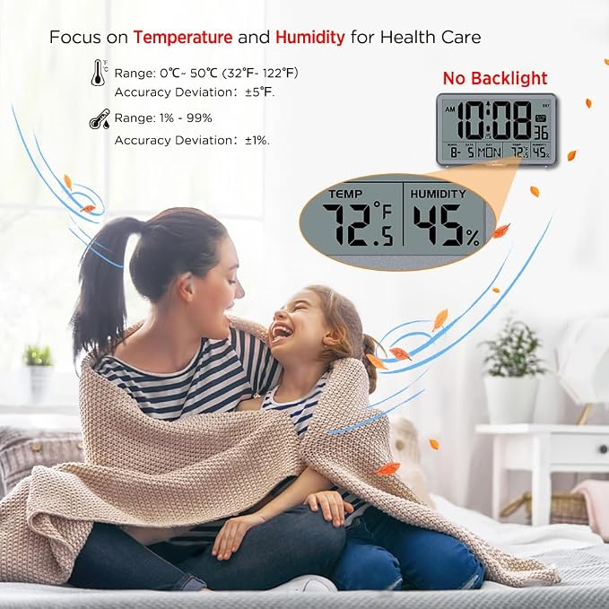 WallarGe Auto Set Digital Wall Clock Battery Operated, Desk Clocks - Image 2