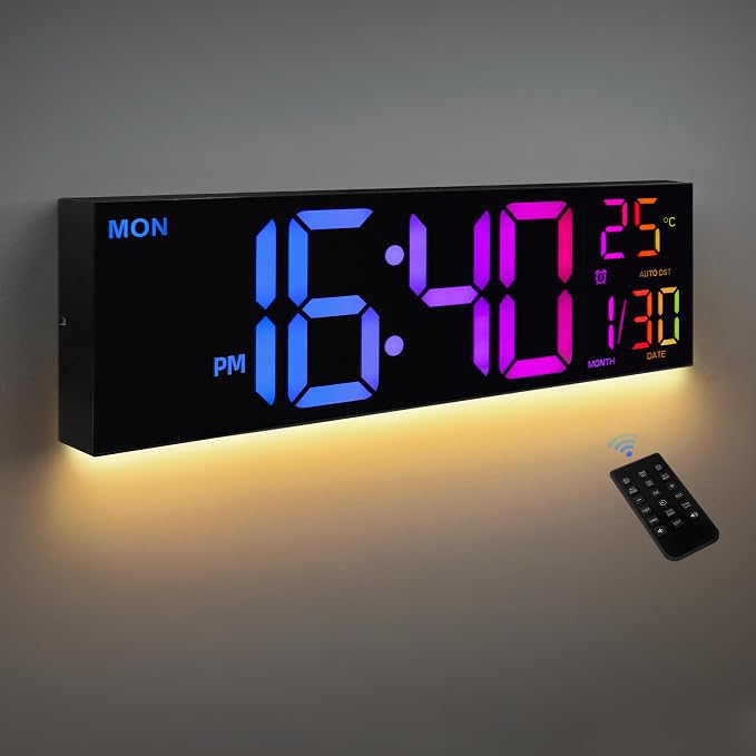 HAITANG 8 Colors Digital Wall Clock, 16.2" Large Digital Clock - Image 8