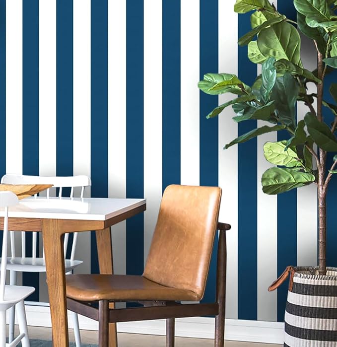 Guvana 394"x17.7" Striped Peel and Stick Wallpaper Blue and White Self-Adhesive by Guvana
