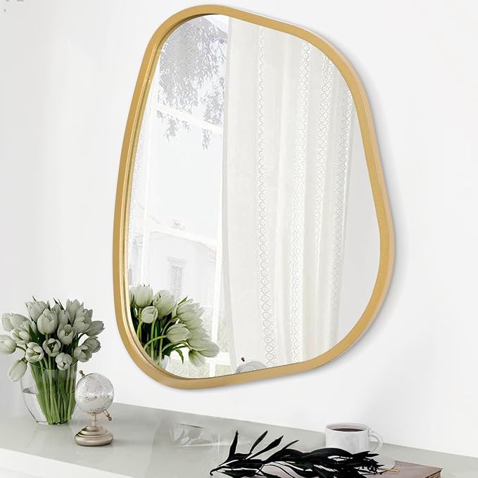 Large Asymmetrical Wall Mirror Irregular Wood Frame Modern Unique Wall-Mounted by HLFMVWE