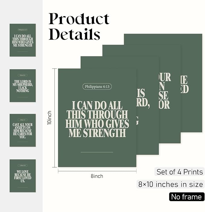 Locomiss Sage Green Christian Wall Art Decor Posters, Modern Bible Verse - Image 2