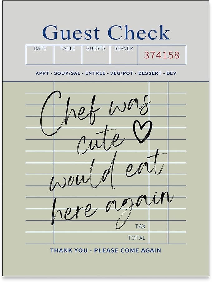 PDFI Trendy Kitchen Wall Art Guest Check Prints Chef Was Cute Would Eat Here by PDFI