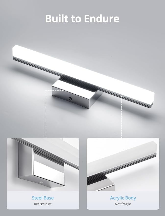 Combuh Modern Bathroom Light Fixtures Over Mirror, 16 Inch IP44 9W Chrome - Image 6