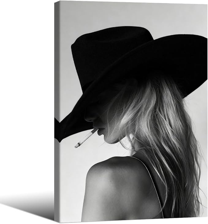 FuSatisYilife Trendy Black And White Framed Wall Art Cool Western Woman Smoking by FuSatisYilife
