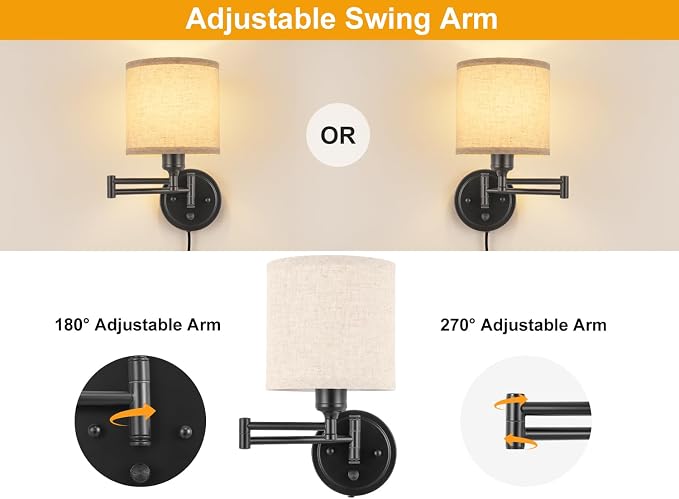Plug in Wall Sconces with Remote Control, Dimming 10%-100% & Adjustable Colors - Image 6