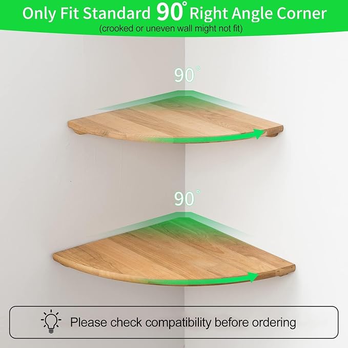 Corner Shelf, Solid Oak Wood Floating Corner Shelf Wall Mount Round End - Image 3