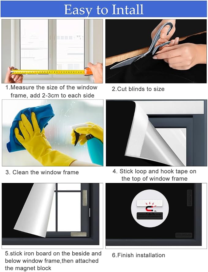 100% Blackout Blinds Magnetic Window Cover 57x40Inch, No Drill PortableCuttable - Image 9