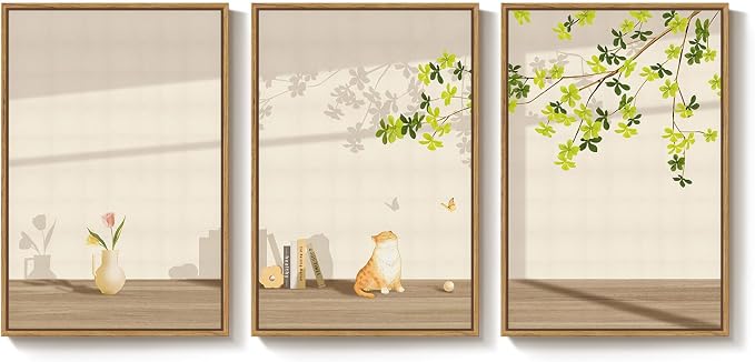 Framed Modern Neutral Wall Art for Living Room, 3 Piece Nature Summer Cozy - Image 9