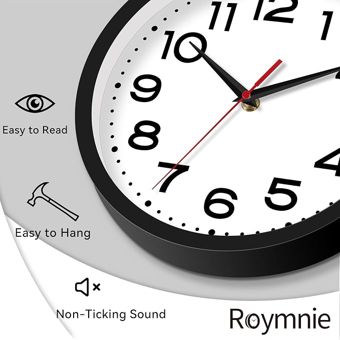 Roymnie Wall Clock Silent Non-Ticking Modern Clock Battery Operated 10 Inch - Image 3