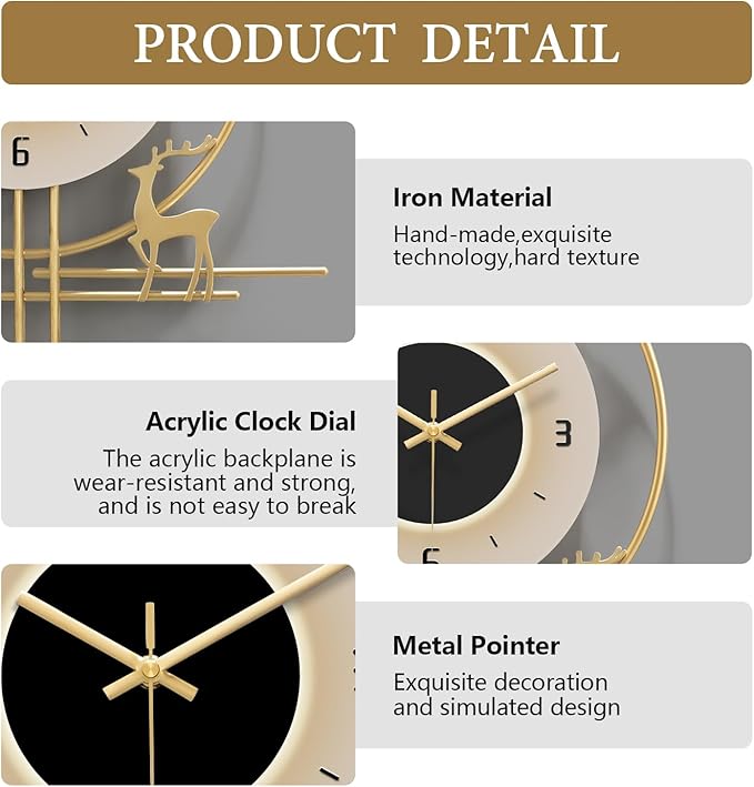 Modern Wall Clock for Living Room, Large Gold Decorative Wall Clock - Image 5