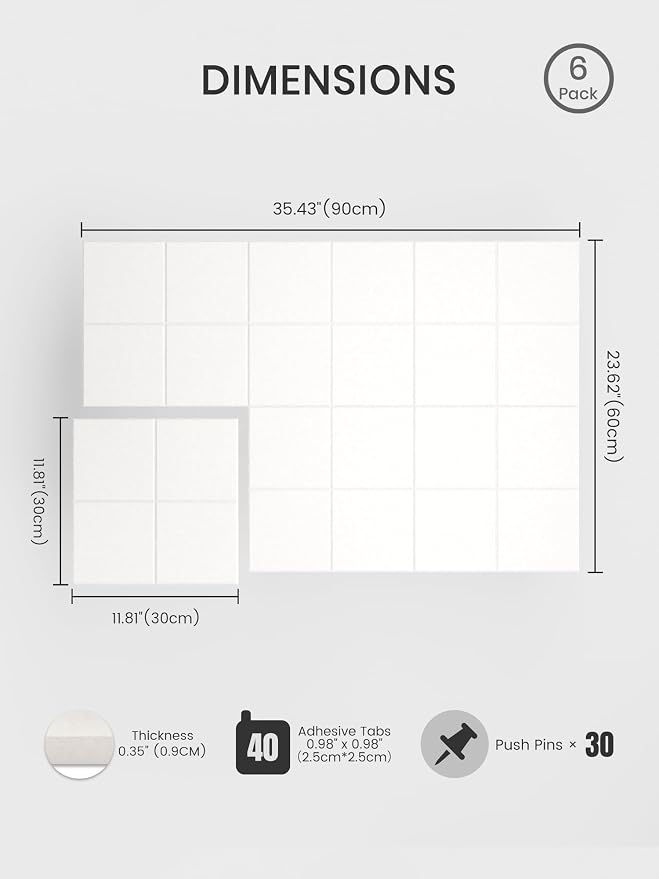 Bumusty Large Felt Bulletin Board, 30 Push Pins, 40 Adhesive Tabs, Milky White - Image 2