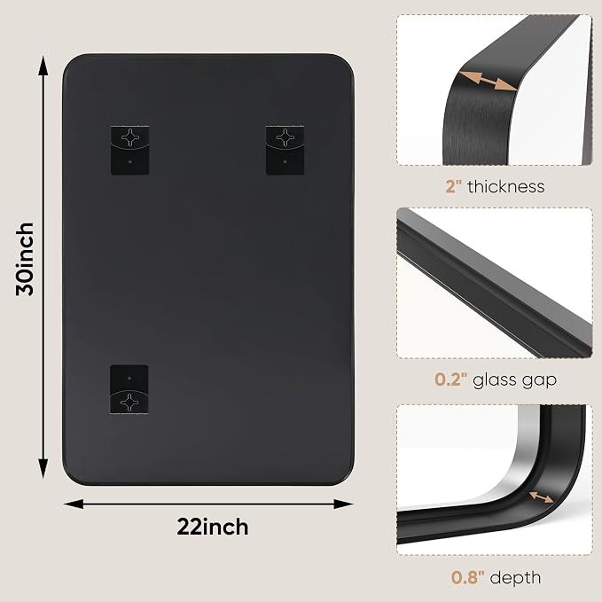 DUMOS Black Metal Framed Vanity Rounded Rectangle Bathroom Mirrors - Image 7