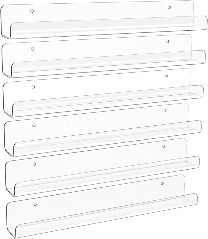upsimples 6 Pack Clear Acrylic Shelves, 1.7" x12" Clear Wall Shelves by upsimples
