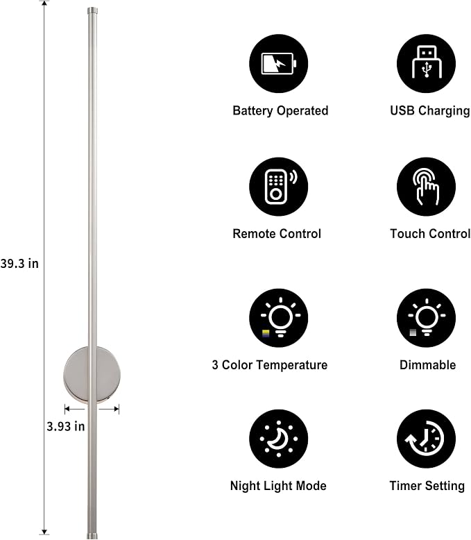 Battery Operated Modern Wall Sconces, Dimmable Wireless Wall Light Set of Two - Image 4