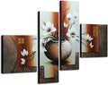 Wieco Art Large Size Decorative Elegant Flowers 4 Panels 100% Hand-painted by WiecoArt