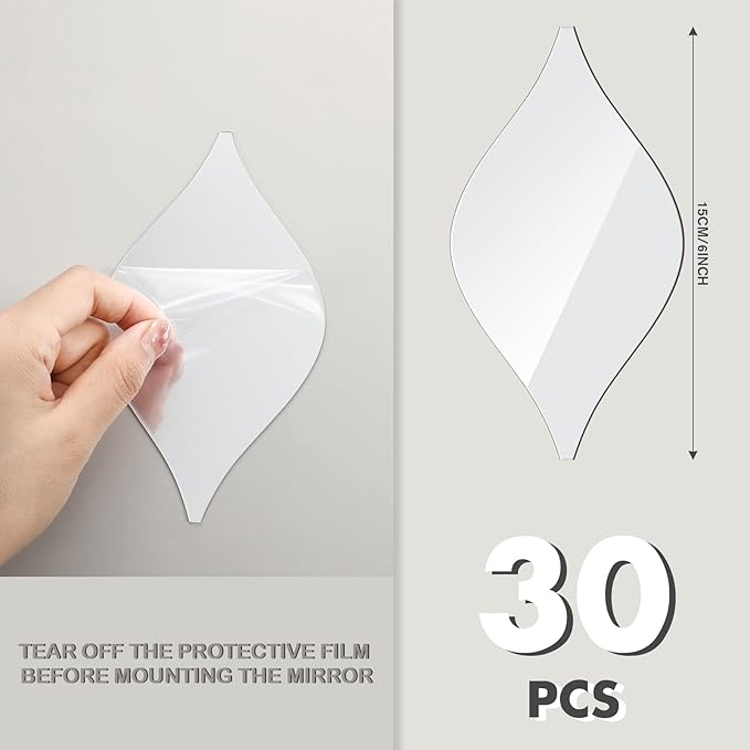Weysat 30 Pcs Mirror Wall Stickers Decor Acrylic 3D Tear Drop Decorative - Image 2