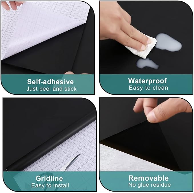Arthome 23.6"x200" Black Wallpaper Peel and Stick Contact Paper, Matte Black - Image 6