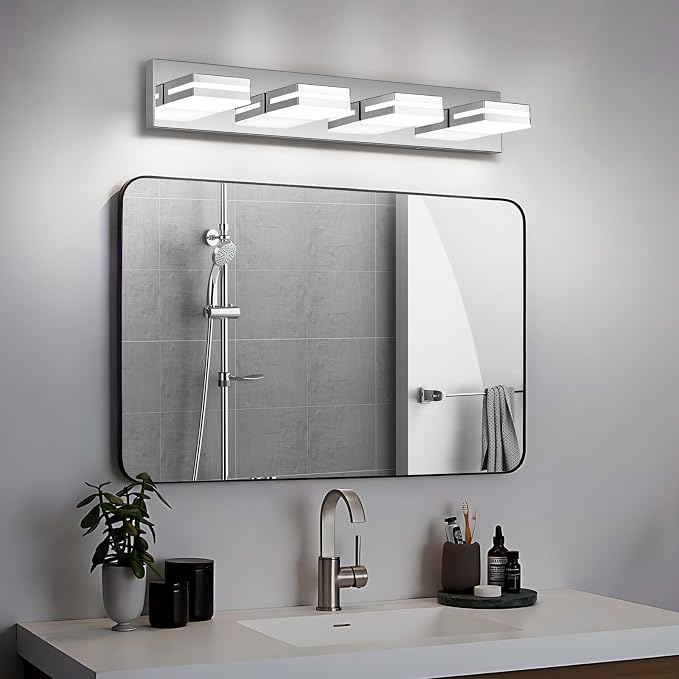 Modern LED Bathroom Lights Fixtures 4-Light, Stainless Steel Chrome Acrylic - Image 6