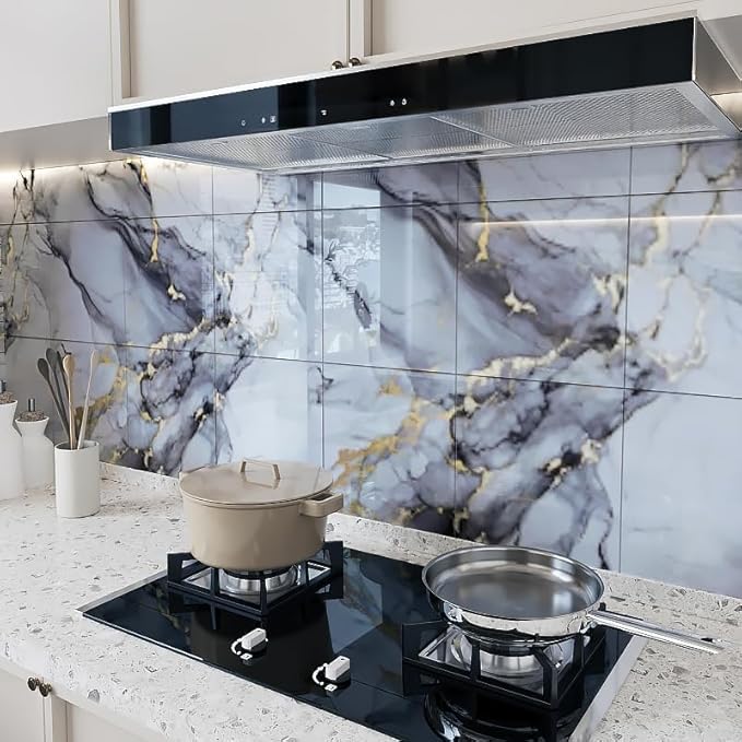 10pcs Peel and Stick Tile Shower Waterproof Marble Tiles Wall Panels, - Image 2