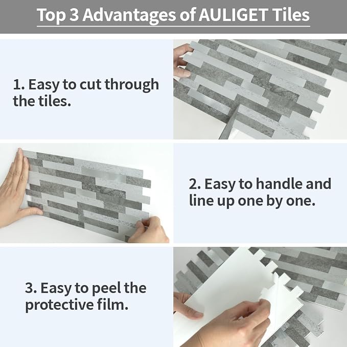 AULIGET 20 Sheets Faux Stone Peel and Stick Backsplash - Image 7