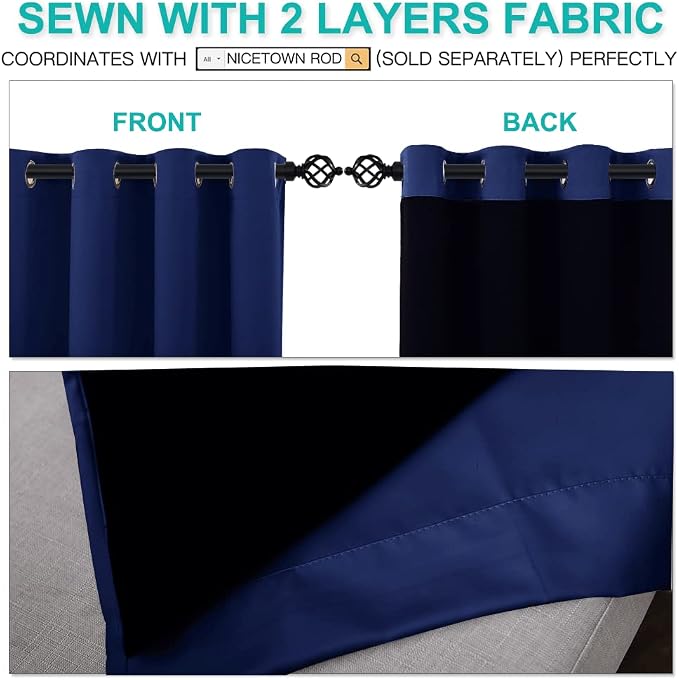 NICETOWN 100% Blackout Curtains 108 inches Long, Noise Reduction Window - Image 5