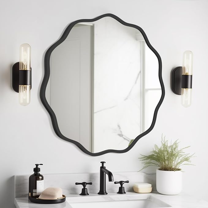 WallBeyond Round Wavy Mirror for Wall Decorative 24 inch, Modern Round Mirror by WallBeyond