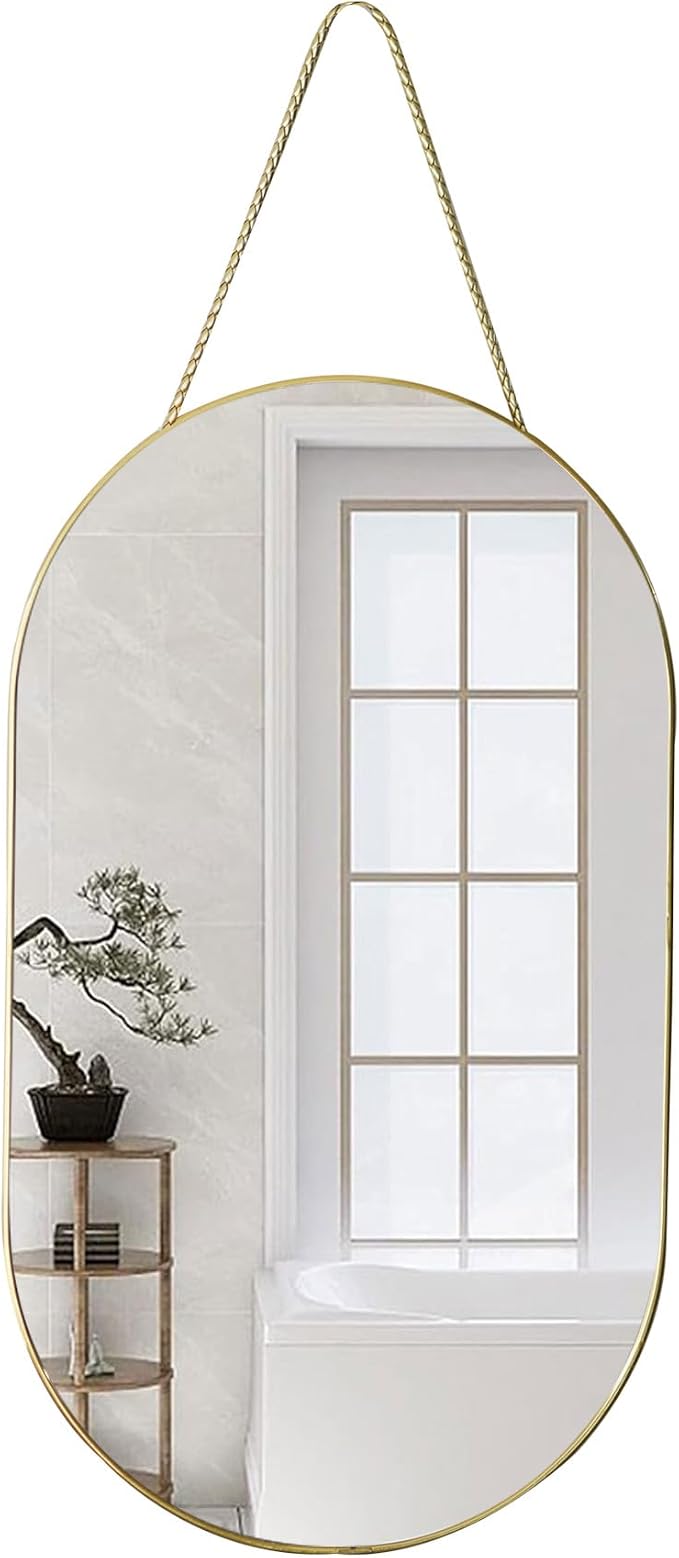 Oval Wall Mirror with Lanyard, High Definition Bathroom Mirror by Unknown