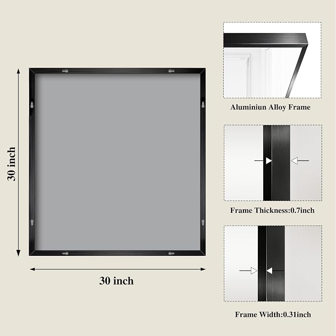 Koonmi Black Mirrors for Wall, 30x30 Inch Bathroom Mirror, Rectangular Wall - Image 2