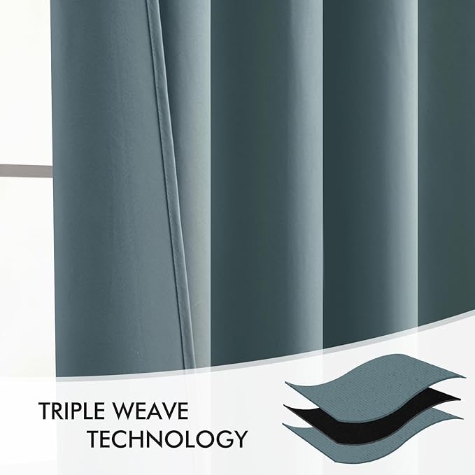 MIULEE Greyish Blue Back Tab Blackout Curtains 108 Inch Long 2 Panels Set - Image 7
