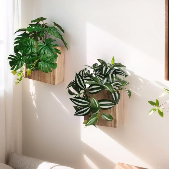 Wood Wall Planter Vase with Artificial Plants Wall Decor, Small Wall Hanging by WOYOO