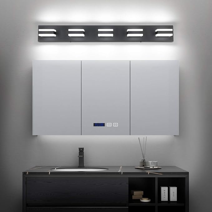 SOLFART Black Bathroom Vanity Lights Over Mirror Dimmable LED Modern Black - Image 3