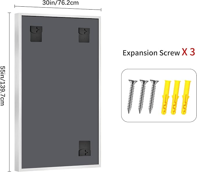 30x55 Silver Bathroom Mirror, Brushed Silver Rectangular Mirror - Image 8