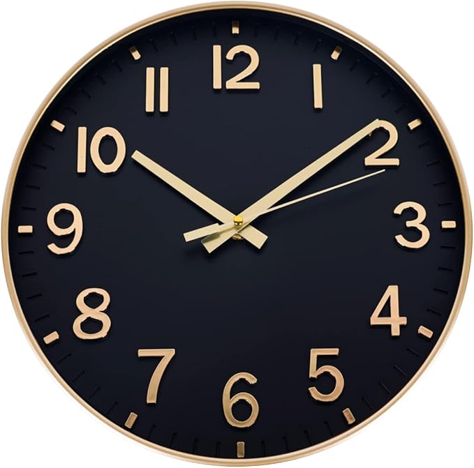 HZDHCLH Wall Clocks Battery Operated, Wall Clock Black Gold, 10 inch Wall Clock by HZDHCLH