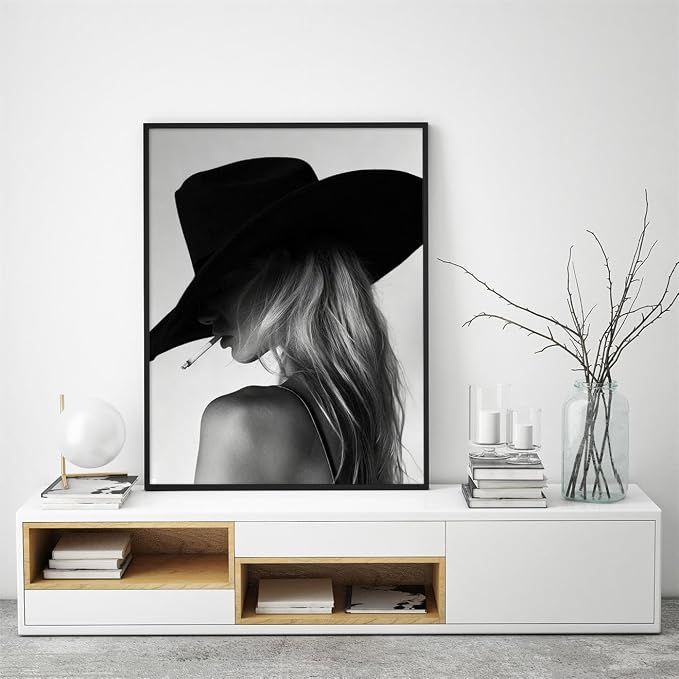 Trendy Black And White Black Framed Wall Art Cool Western Woman Smoking Prints - Image 6