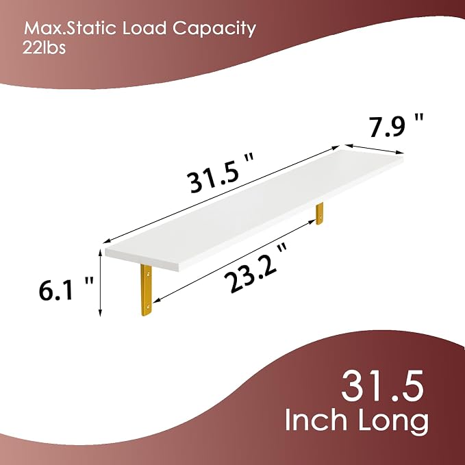 DINZI LVJ Long Wall Shelves, 31.5" Wall Mounted Shelves Set of 4, Large - Image 3