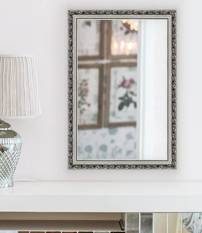 HA Bathroom Mirrors 40x24 Inch for Wall, Rectangle Silver Frame Wall Mounted - Image 2