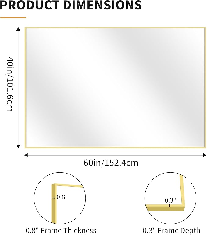 KOCUUY Large Gold Bathroom Mirror, 60x40 Inch Rectangular Mirror - Image 9