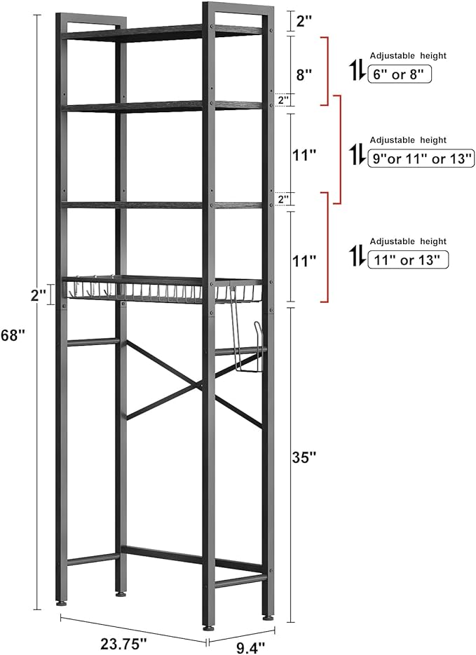 Kalrin Over-The-Toilet Storage Rack, 4-Tier Bathroom Organizer Shelf Over Toilet - Image 6